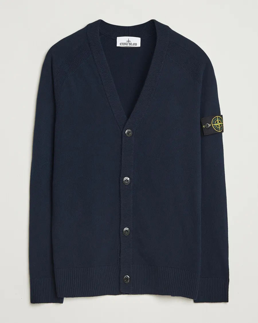 Stone Island Knitted Geelong Wool Cardigan Navy