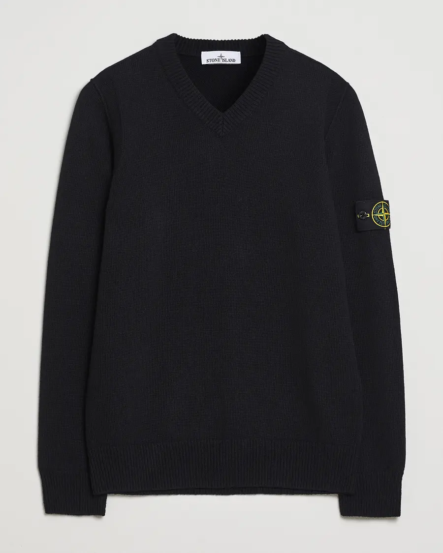 Stone Island Knitted Lambswool V-Neck Black