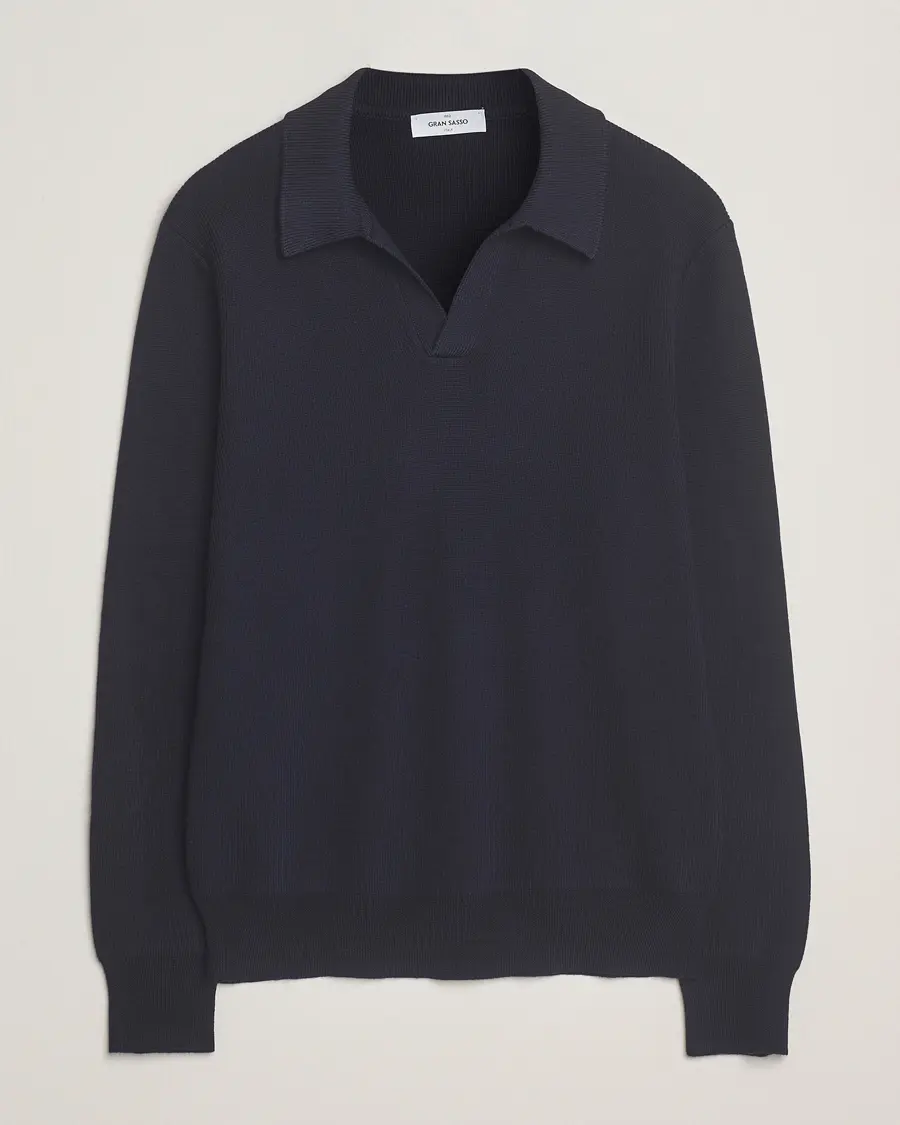 Gran Sasso Merino Knitted Polo Navy
