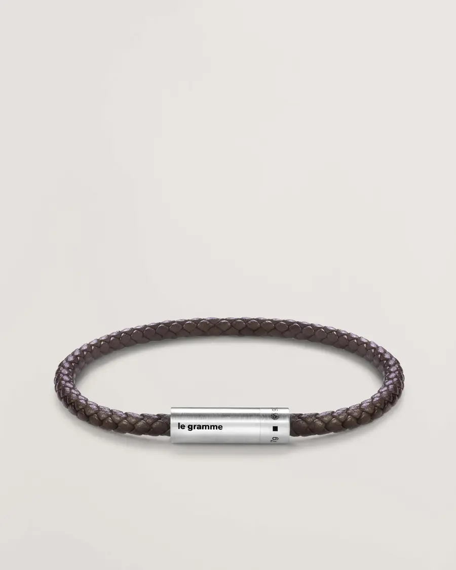 LE GRAMME Leather Cable Bracelet Brown/Sterling Silver 7g