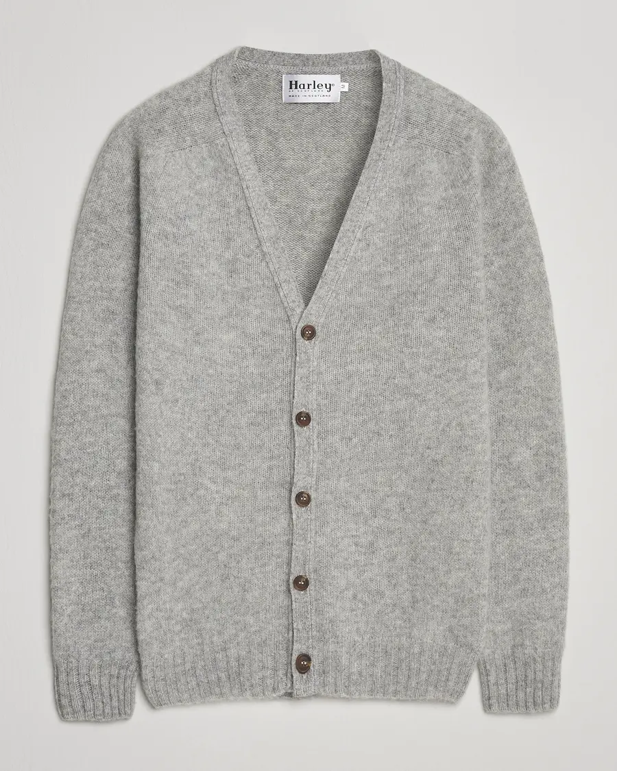 Harley Of Scotland Brushed Supersoft Lambswool Cardigan Silver