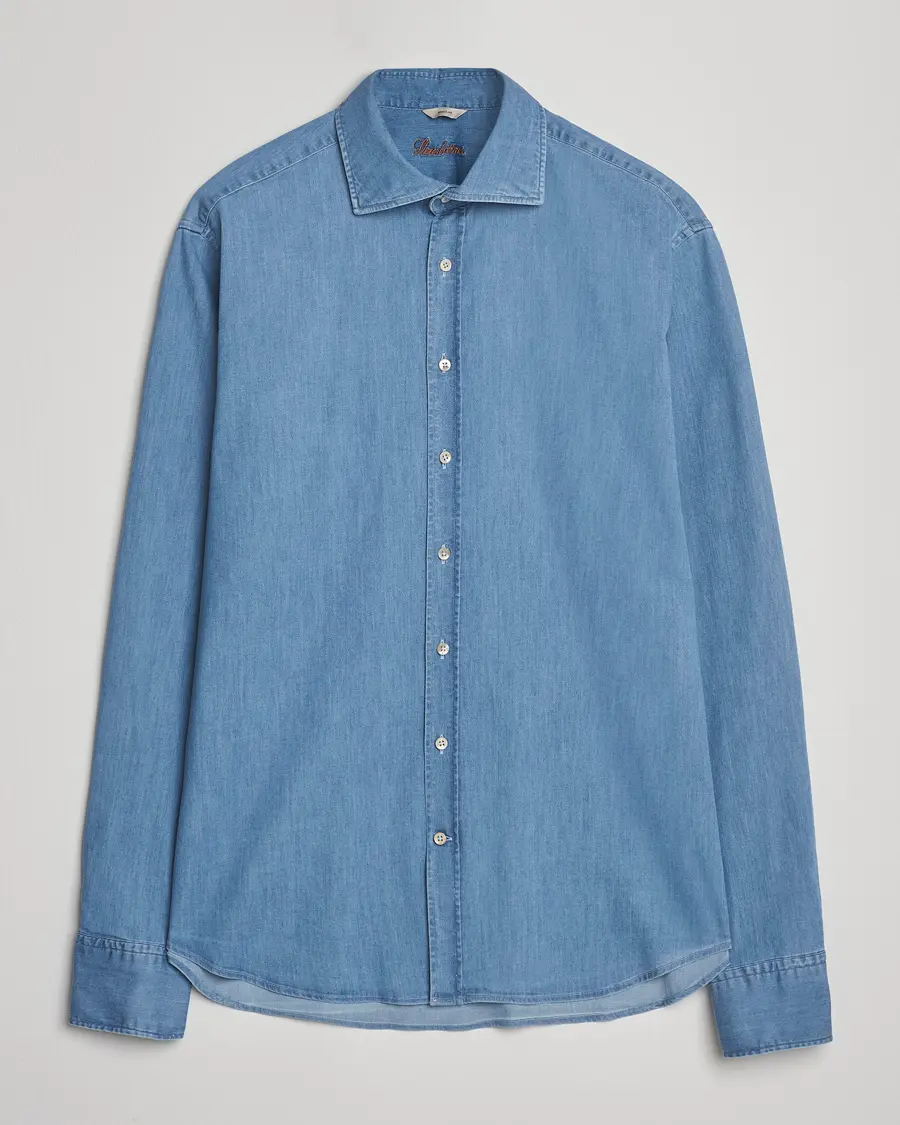 Stenströms Regular Fit Garment Washed Shirt Light Denim