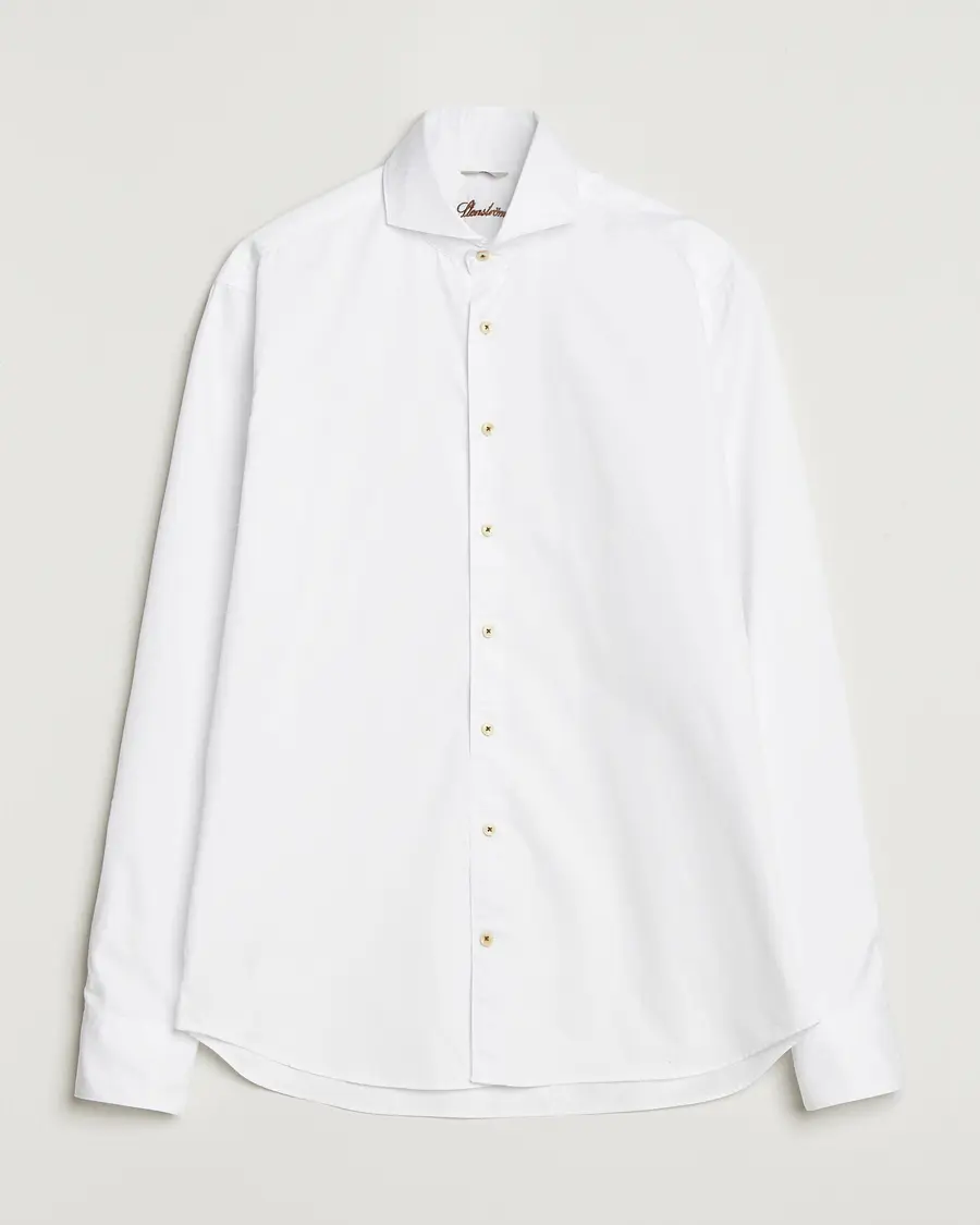 Stenströms Regular Fit Washed Cotton Plain Shirt White