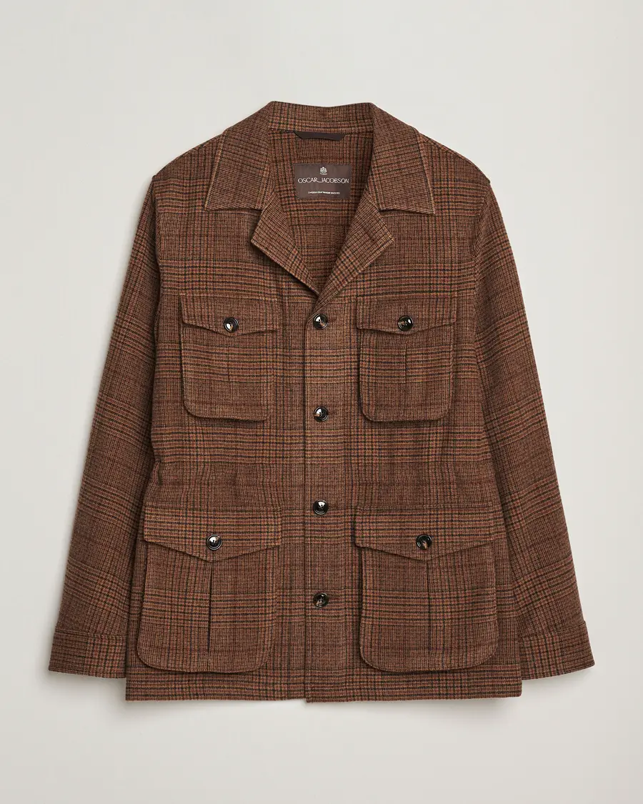 Oscar Jacobson Sirolo Checked Shirt Jacket Brown