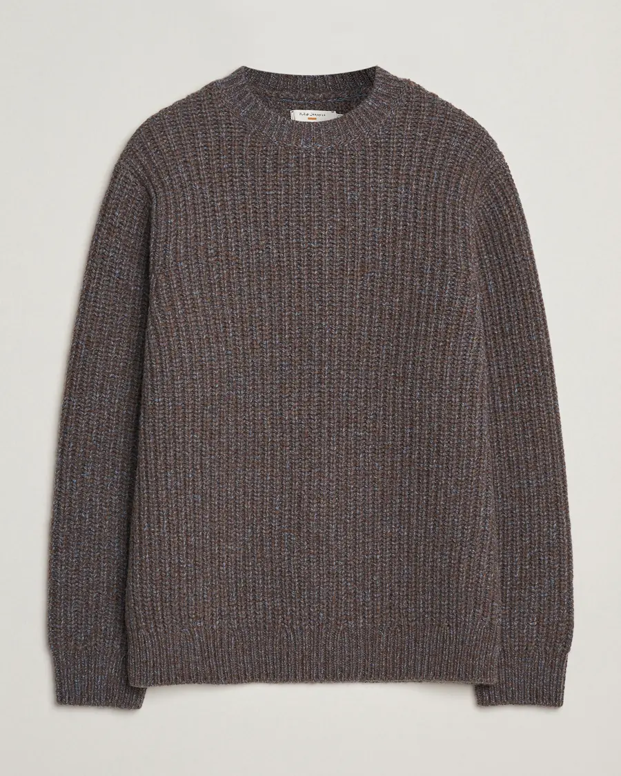 Nudie Jeans August Chunky Knitted Wool Sweater Brown