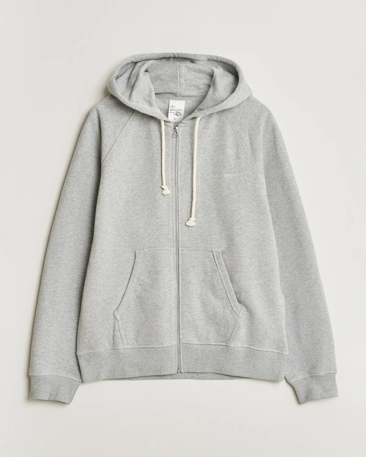Nudie Jeans Gunde Logo Full Zip Hoodie Grey Melange