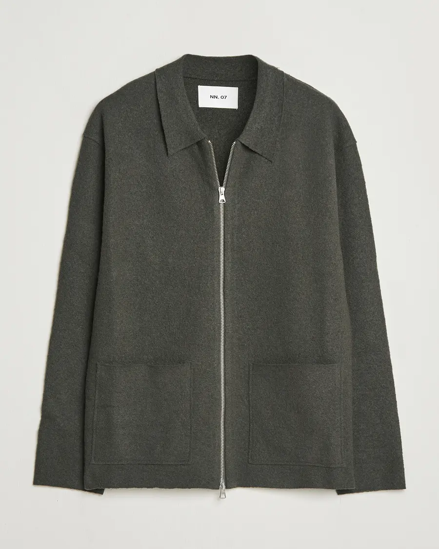 NN07 Jonas Boiled Wool Full Zip Dark Army