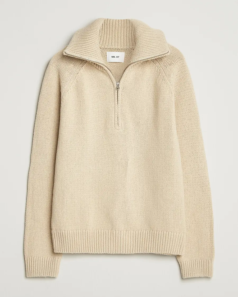 NN07 Tristan Heavy Knitted Half Zip Ecru