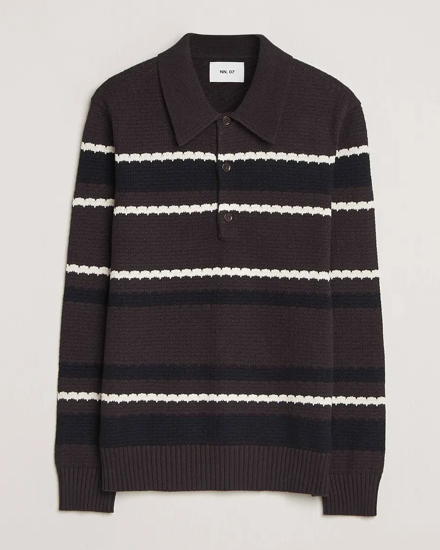 NN07 Alfie Striped Knitted Polo Dusky Port