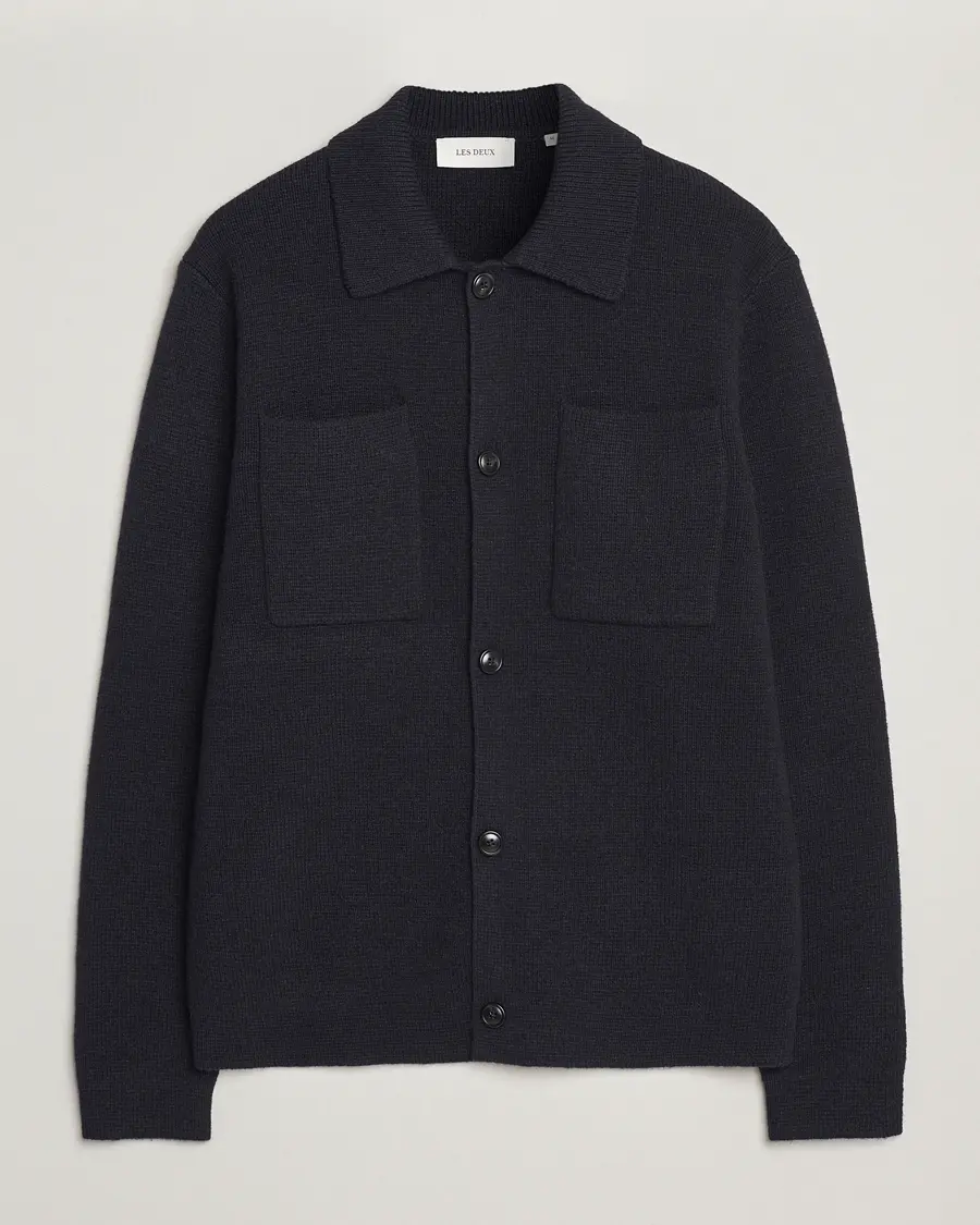Les Deux Fisher Milano Wool Knit Overshirt  Navy