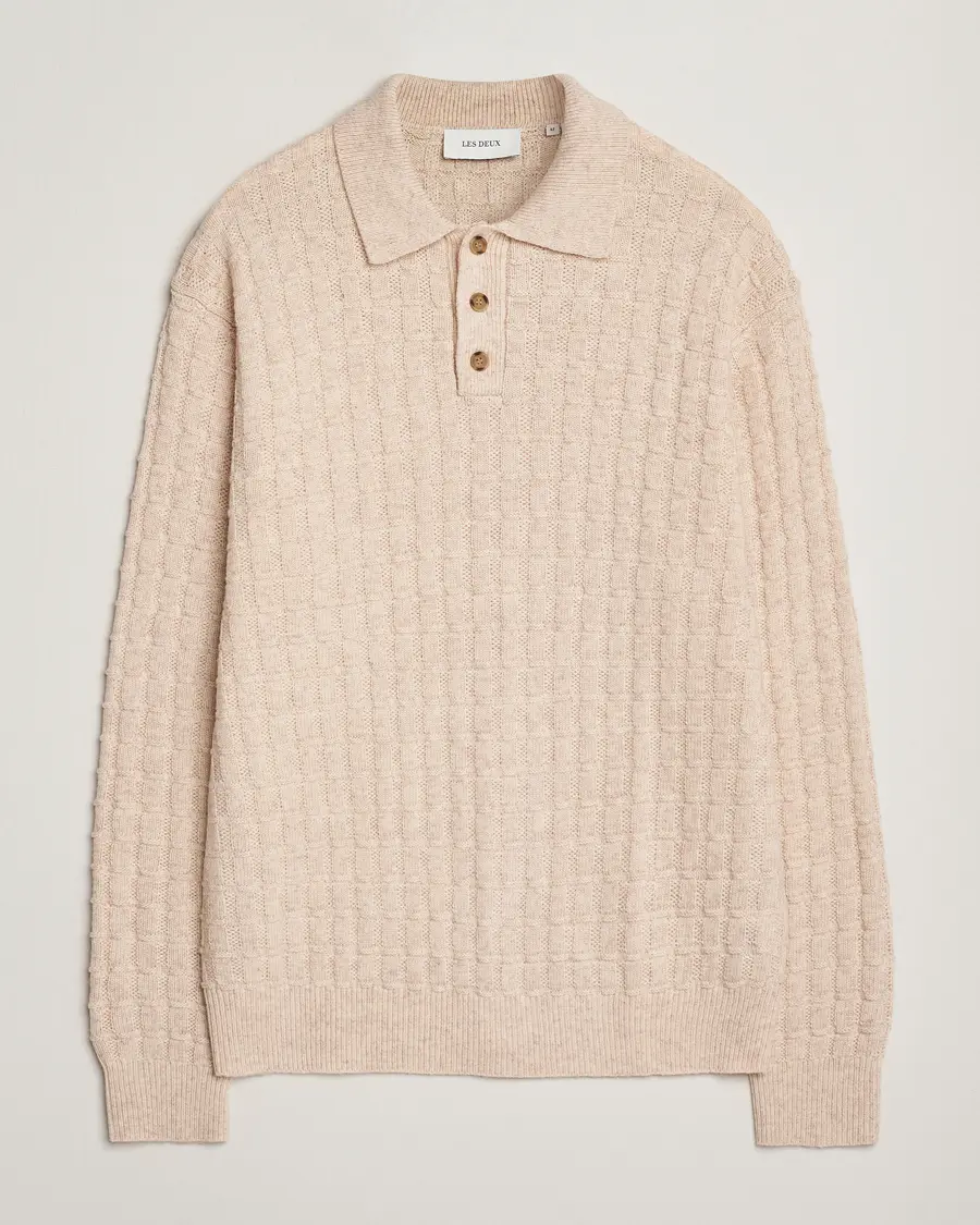 Les Deux Gustav Structured Polo Knit Light Sand Melange