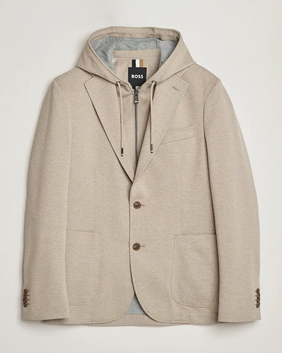 BOSS BLACK Hanry Hooded Jersey Blazer Dark Beige