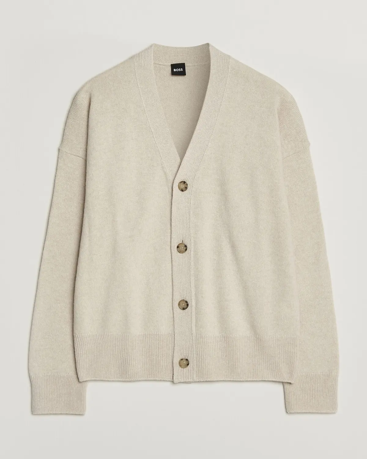 BOSS BLACK Ucone Wool Knitted Cardigan Open White