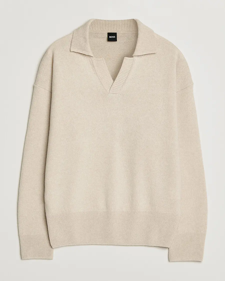 BOSS BLACK Ucari Wool Knitted Polo Open White