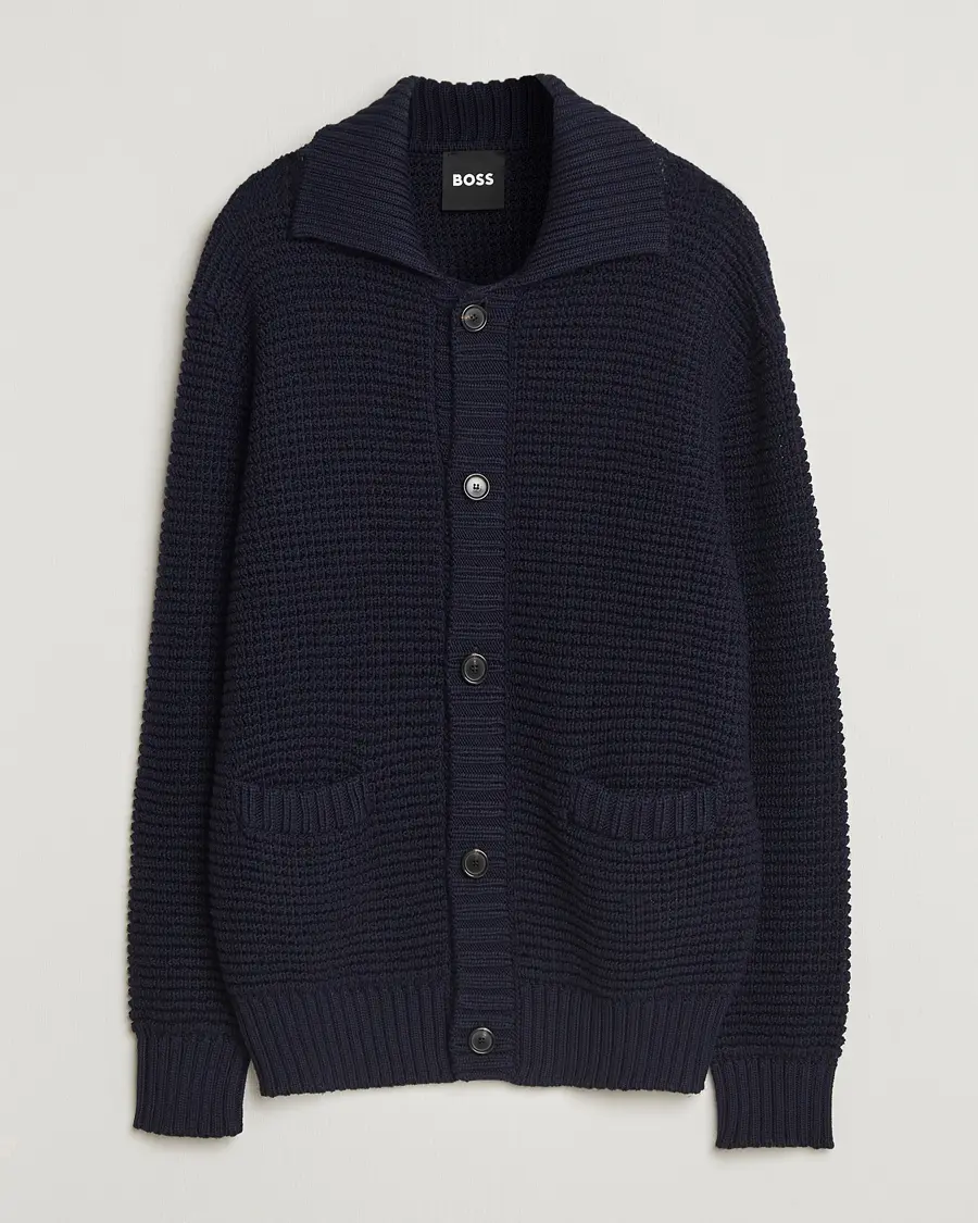 BOSS BLACK Ulivi Heavy Knitted Cardigan Dark Blue