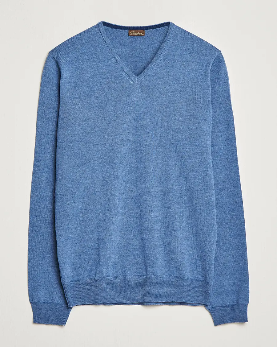 Stenströms Merino Patch V-Neck Light Blue/Blue