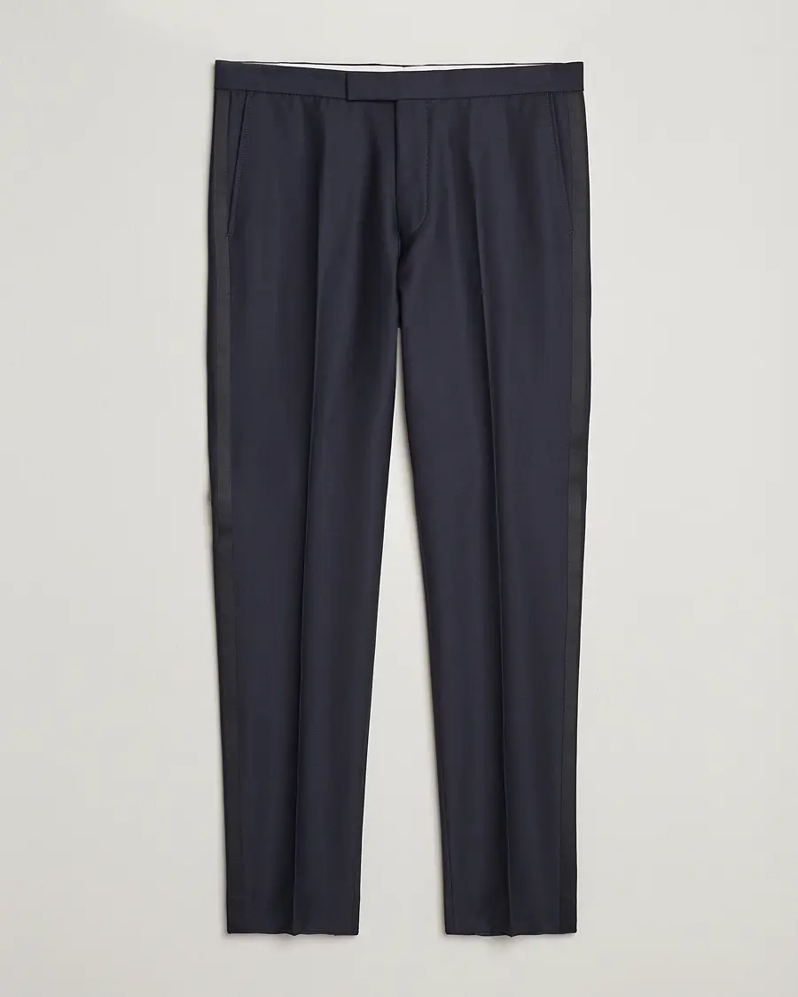 Oscar Jacobson Denz Wool Tuxedo Trousers Navy