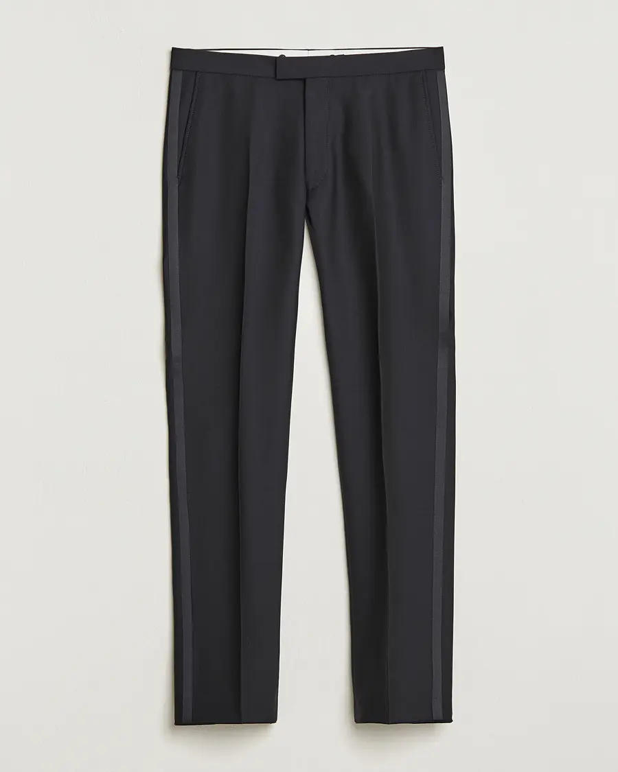 Oscar Jacobson Denz Straight Wool Tuxedo Trousers Black