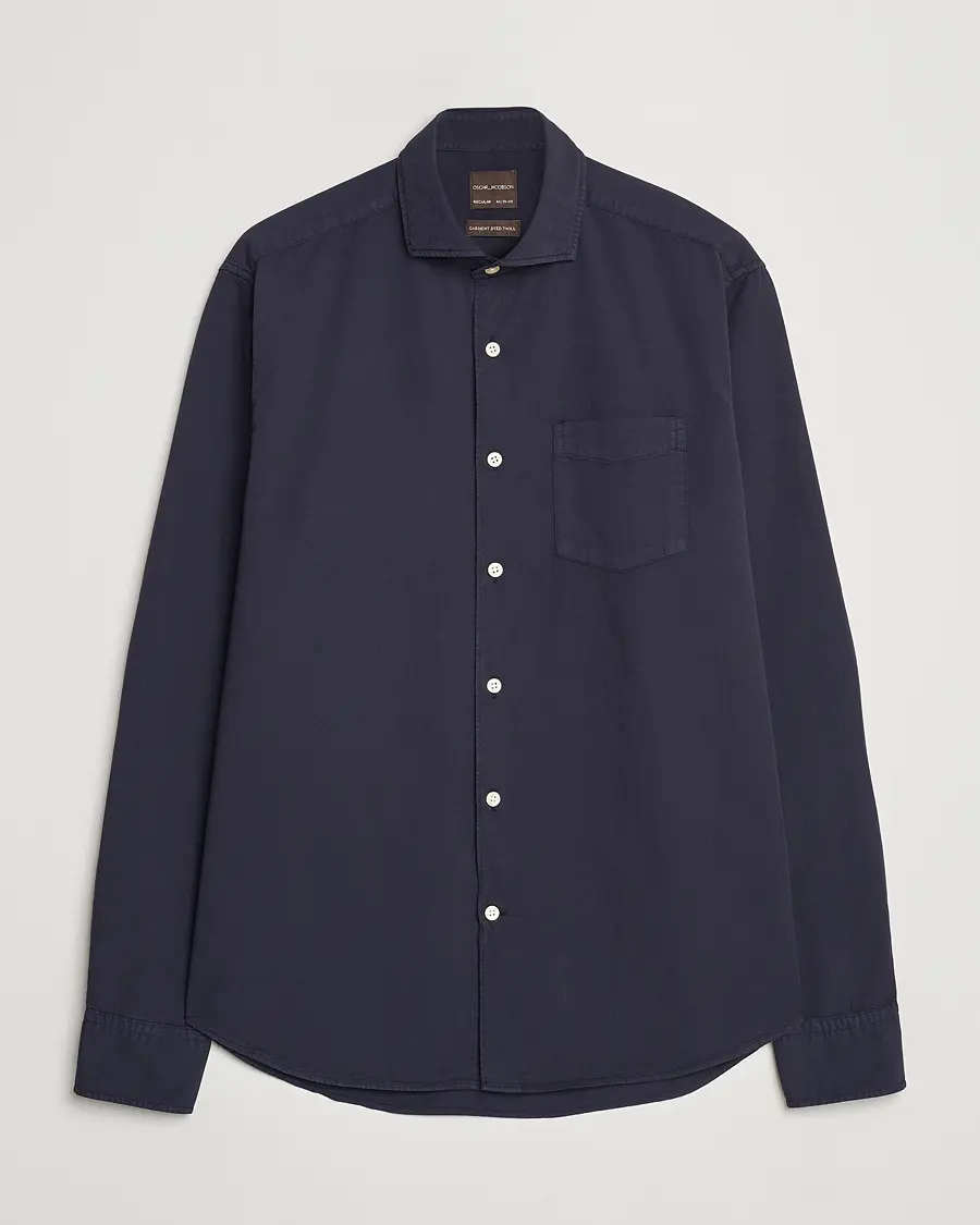 Oscar Jacobson Reg Fit Wide Spread Collar Twill Night Blue