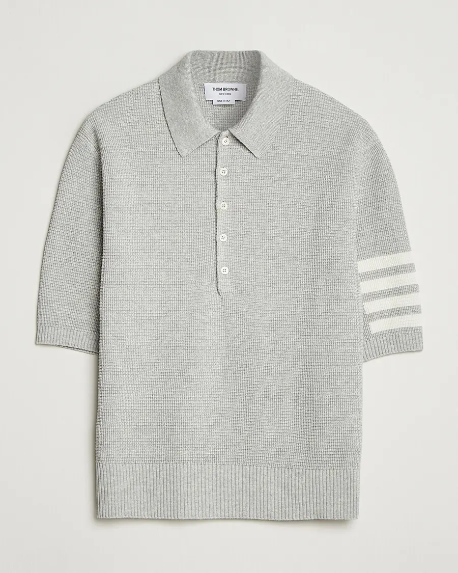 Thom Browne Textured 4 Bar Knitted Polo Light Grey