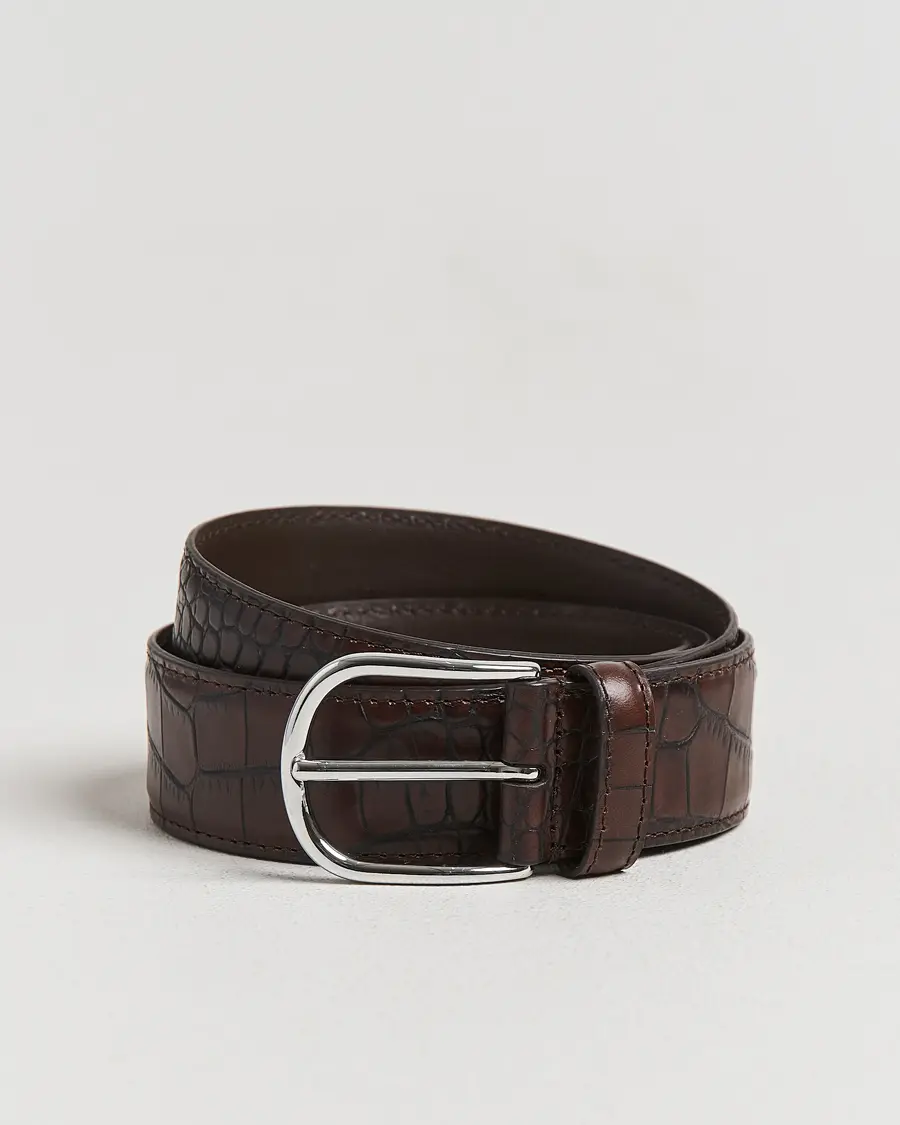 Anderson's Embossed 3,5cm Leather Belt Brown