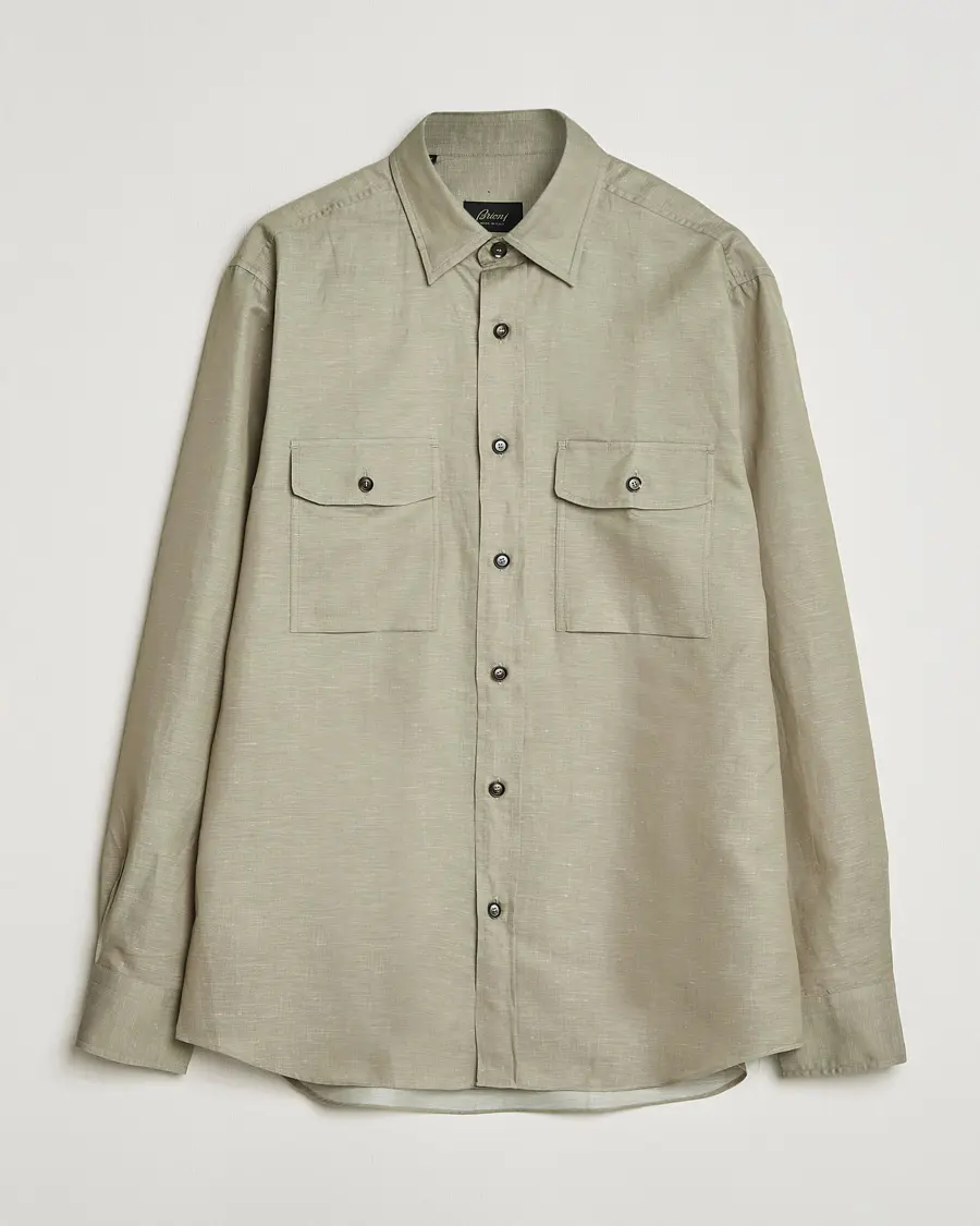 Brioni Cotton/Linen Overshirt Olive