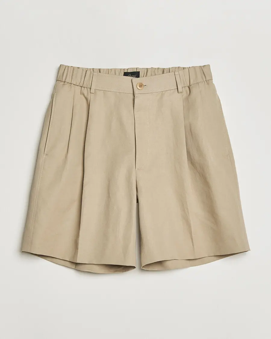 Brioni Cotton/Linen Drawstring Shorts Beige