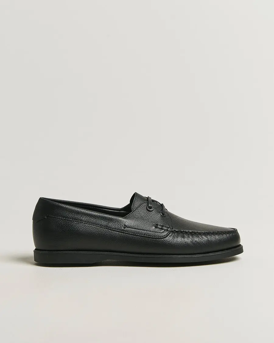 Brioni Grain Leather Boat Shoes Black Calf