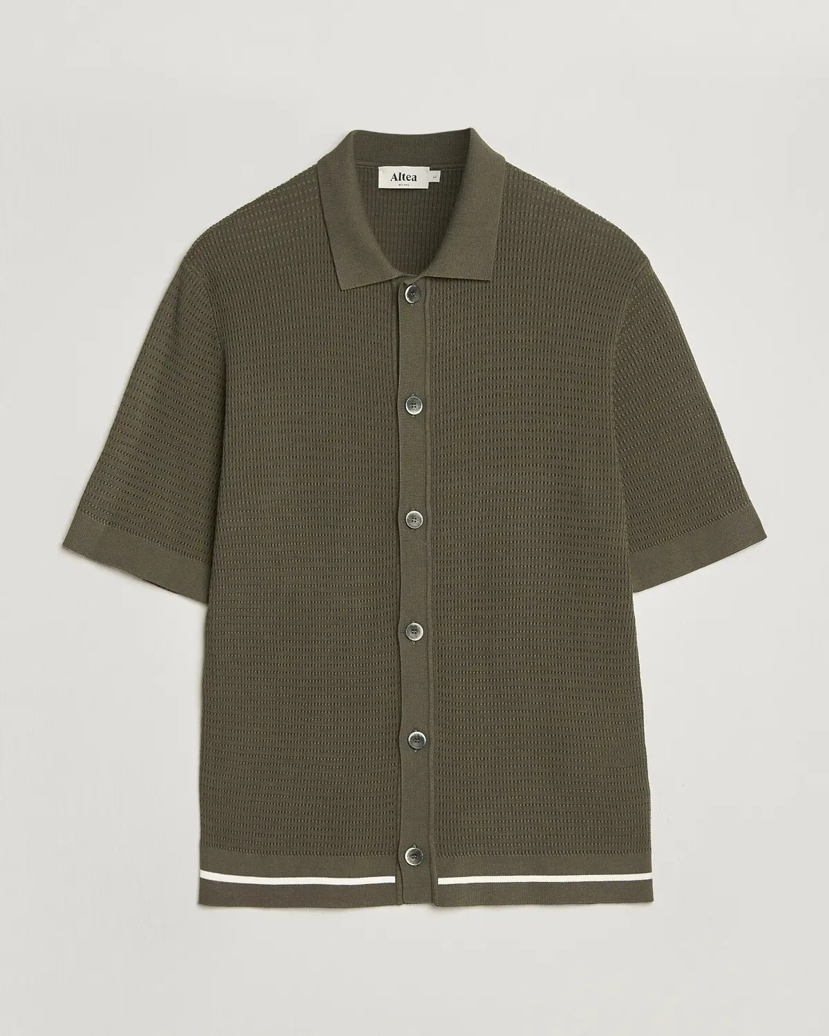 Altea Bamboo Stitch Knitted Camp Shirt Dark Green