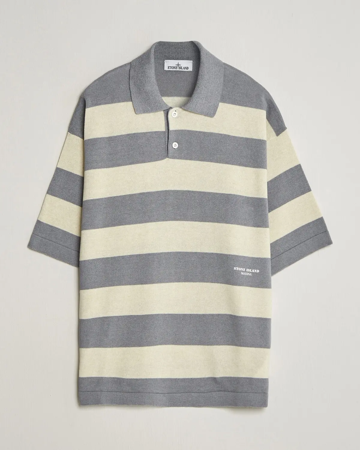 Stone Island Marina Knitted Cotton/Linen Polo Ivory Melange
