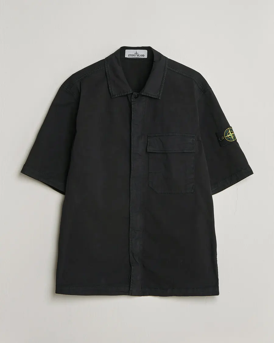 Stone Island Organic Cotton Twill Short Sleeve Shirt Black