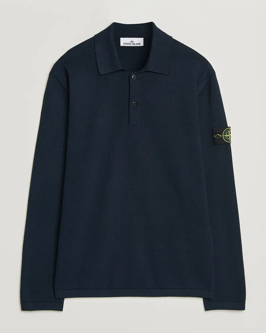Stone Island Micro Stitch Knitted Cotton Polo Navy