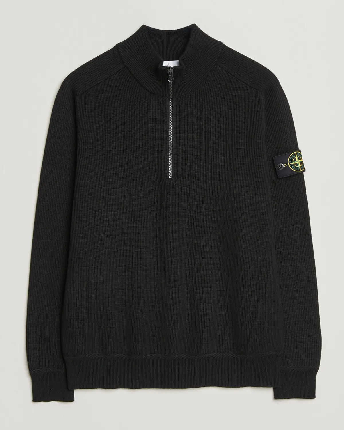 Stone Island Ribbed Soft Organic Cotton Half Zip Black