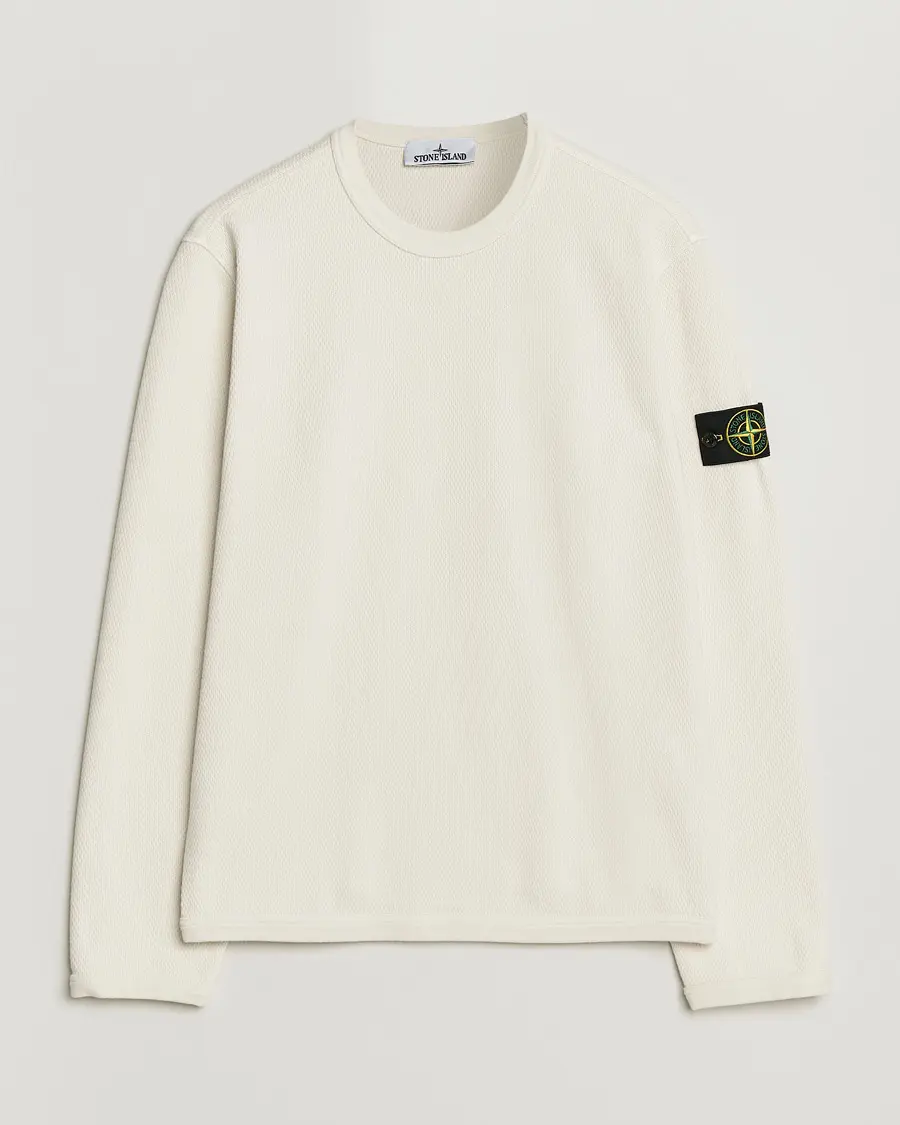 Stone Island Mesh Stitch Organic Cotton Fleece Crewneck Ivory