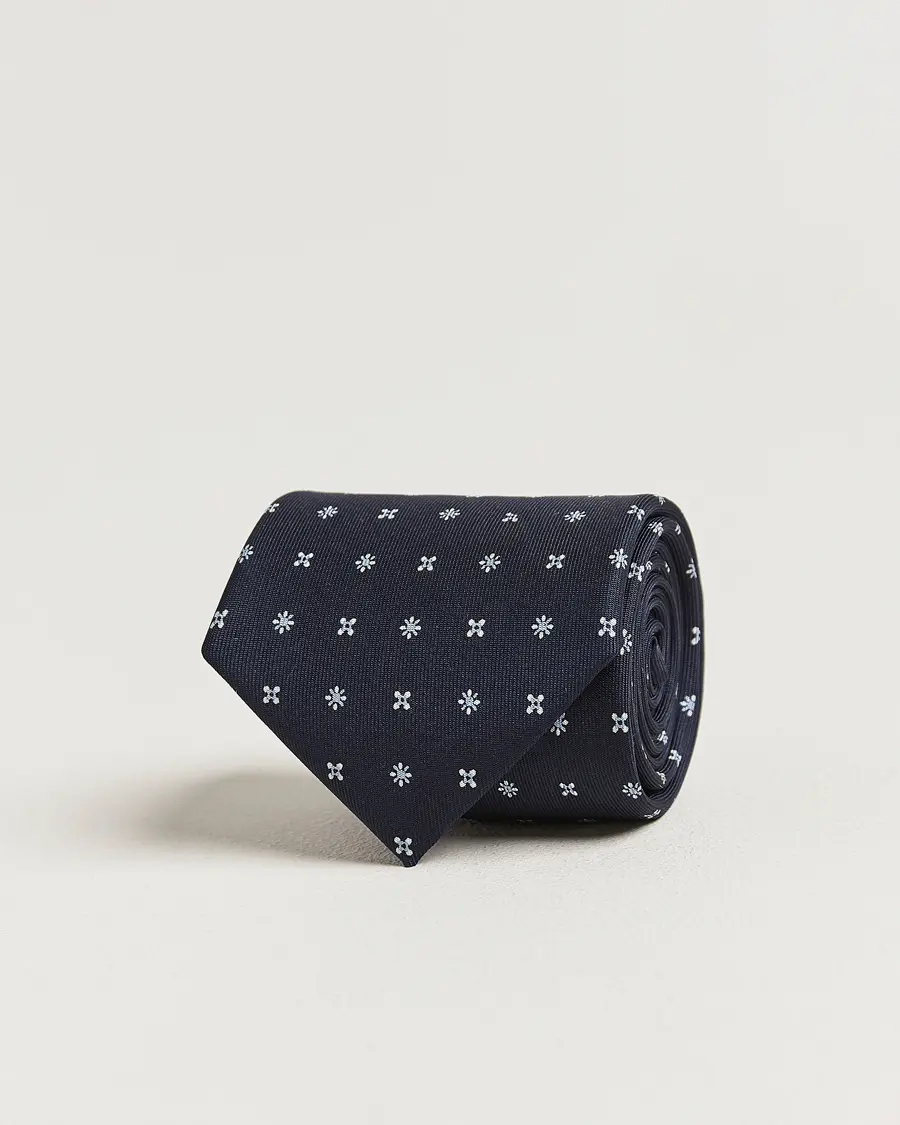 E. Marinella 3-Fold Printed Silk Tie Navy