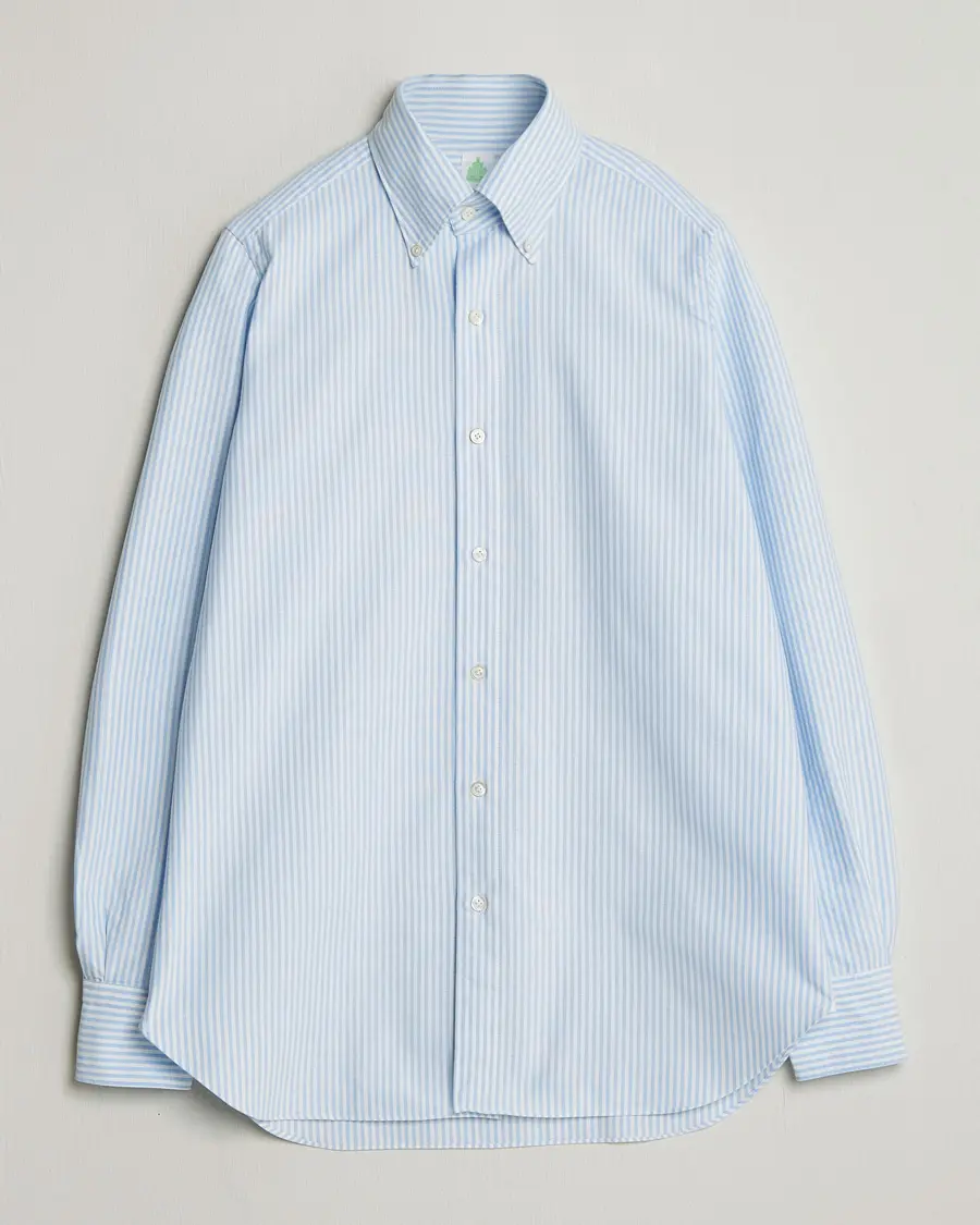 Finamore Napoli Gaeta Oxford Button Down Shirt Light Blue Stripe