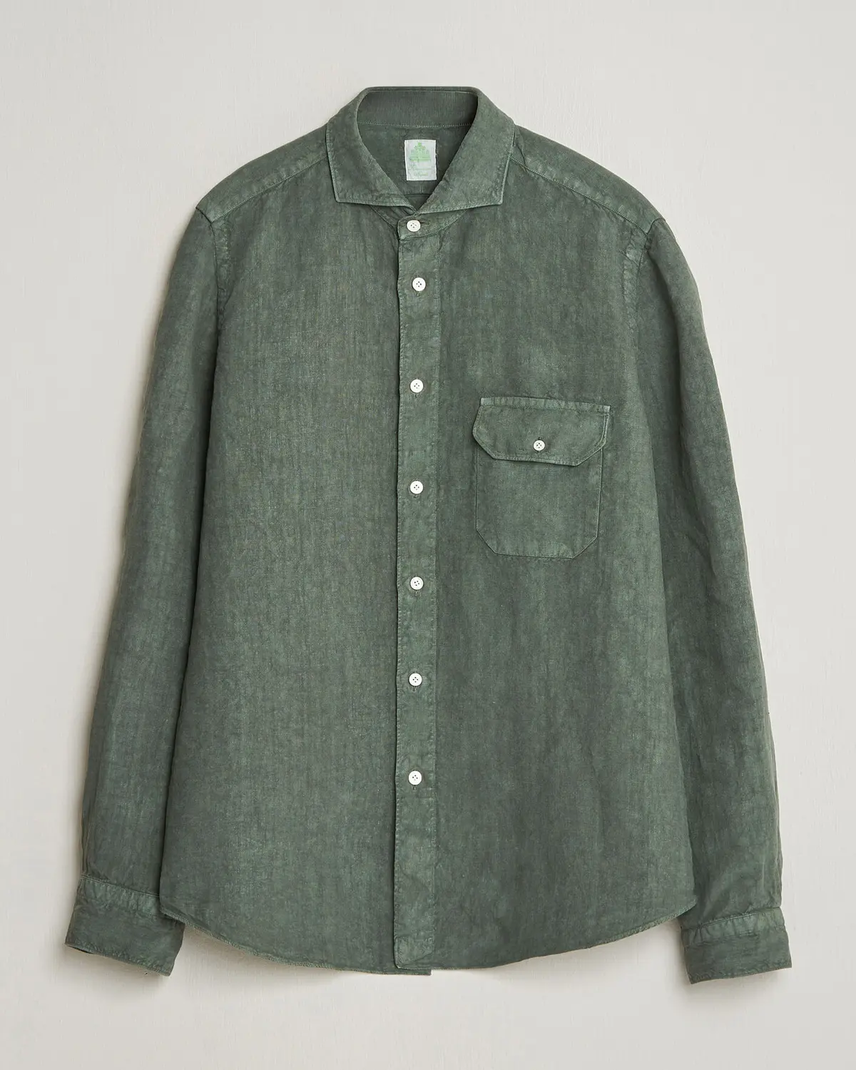 Finamore Napoli Salina Garment Dyed Linen Overshirt Dark Green