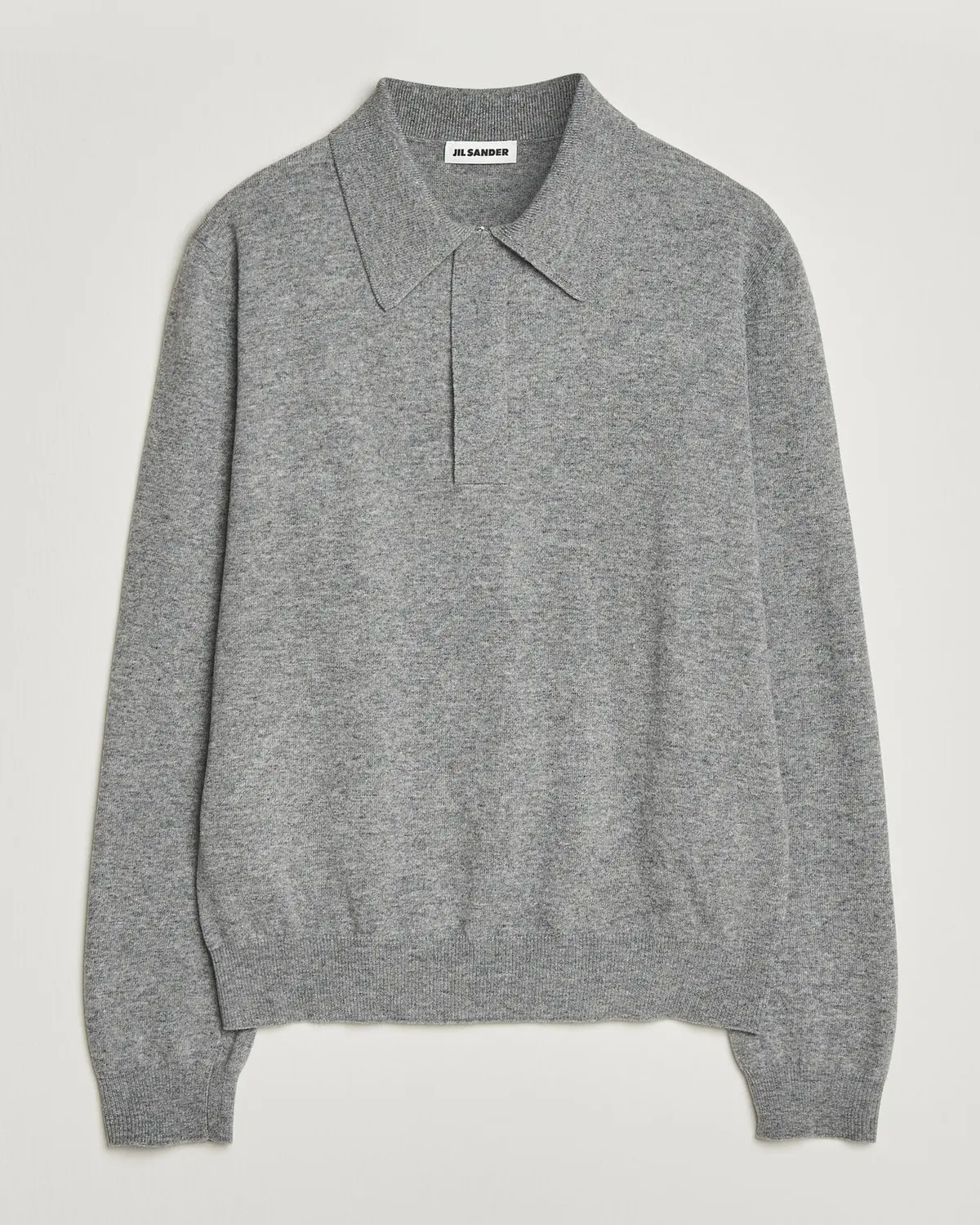 Jil Sander Long Sleeve Knitted Wool Polo Grey Melange