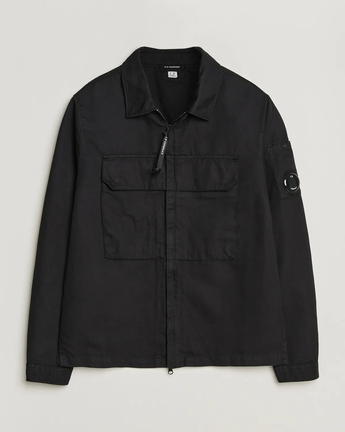 C.P. Company Cotton/Linen Zip Overshirt Black