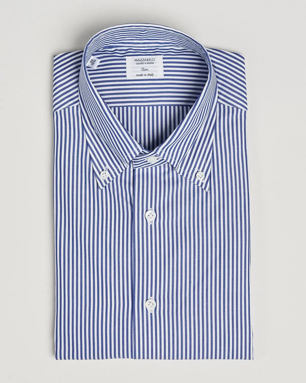 Mazzarelli Soft Cotton Button Down Shirt Blue Stripe