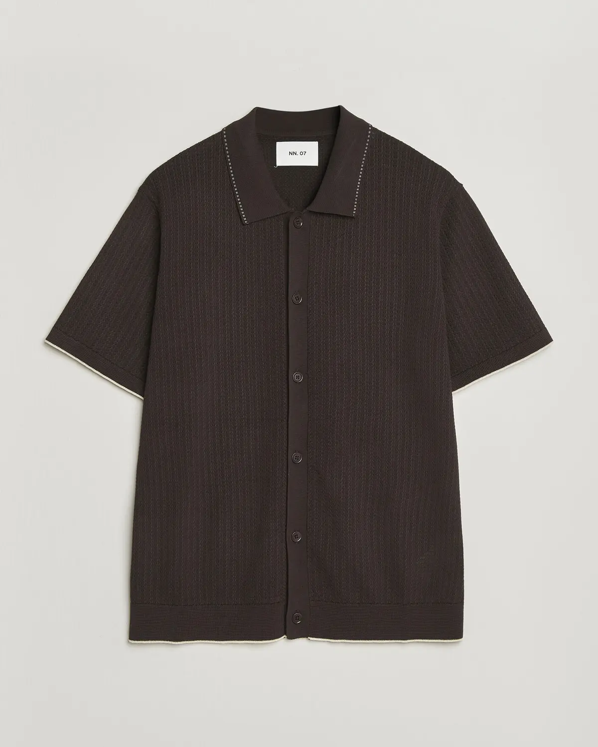 NN07 Nalo Knitted Short Sleeve Shirt Deep Truffle