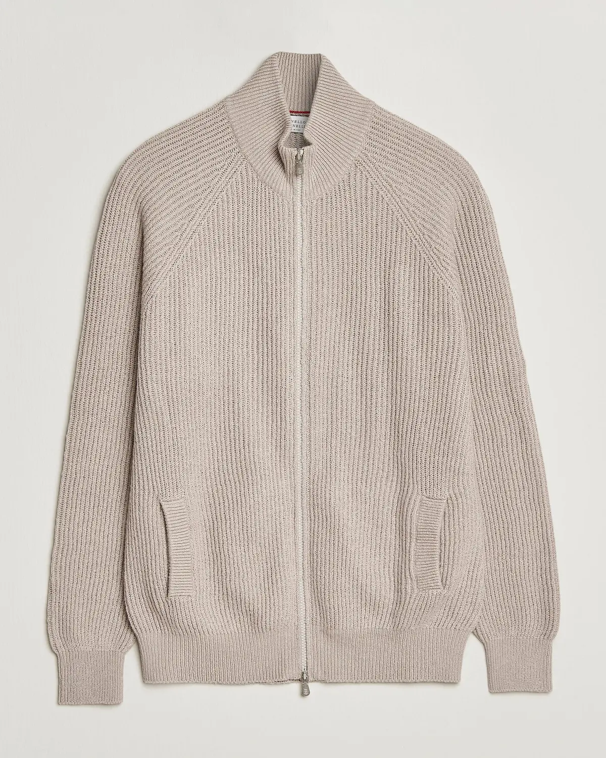 Brunello Cucinelli Heavy Cotton Rib Zip Cardigan Beige