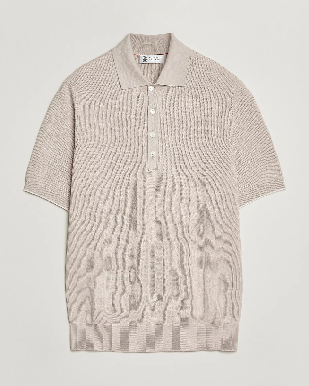 Brunello Cucinelli Cotton Rib Knitted Polo Light Beige