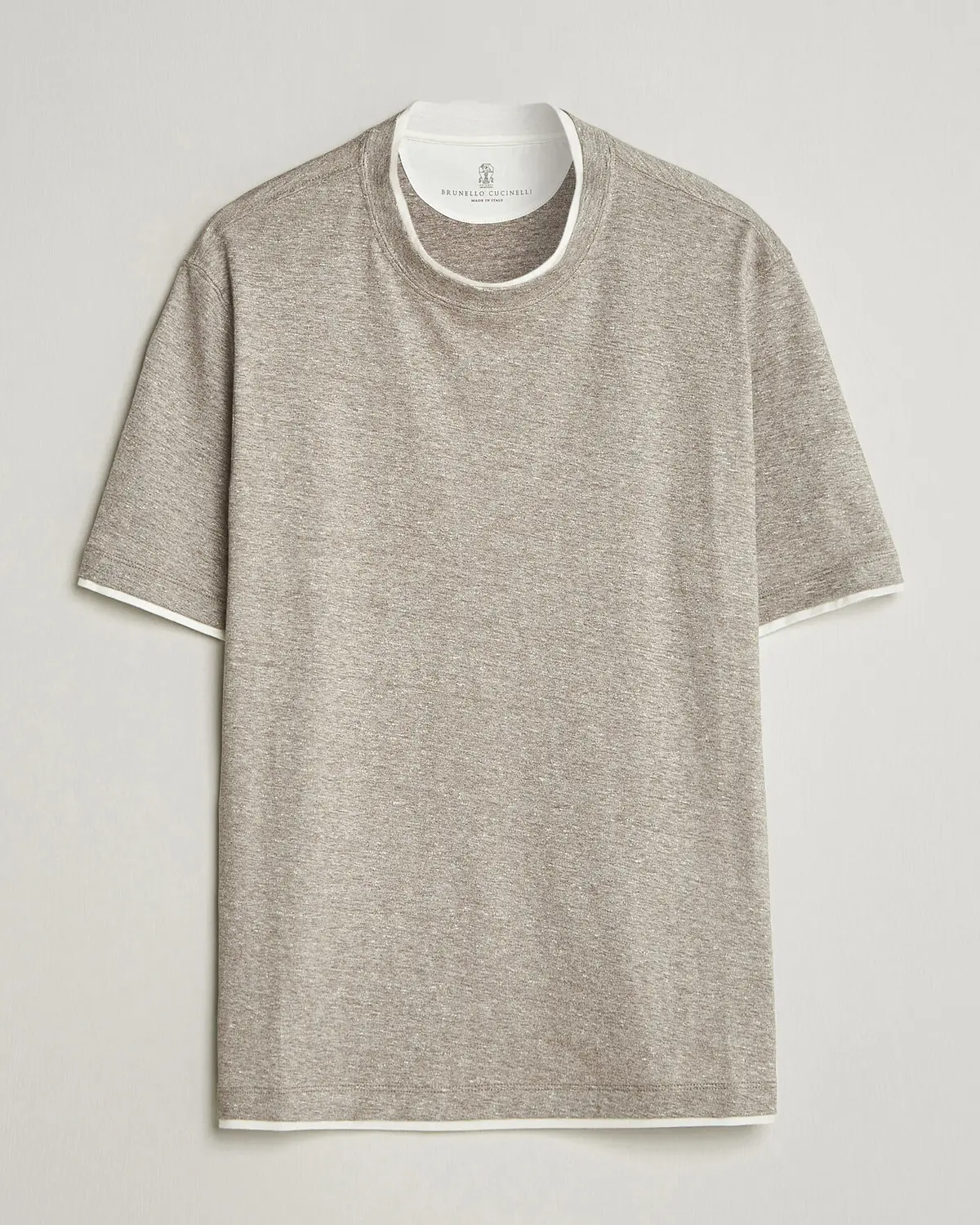 Brunello Cucinelli Double Collar Linen T-Shirt Brown