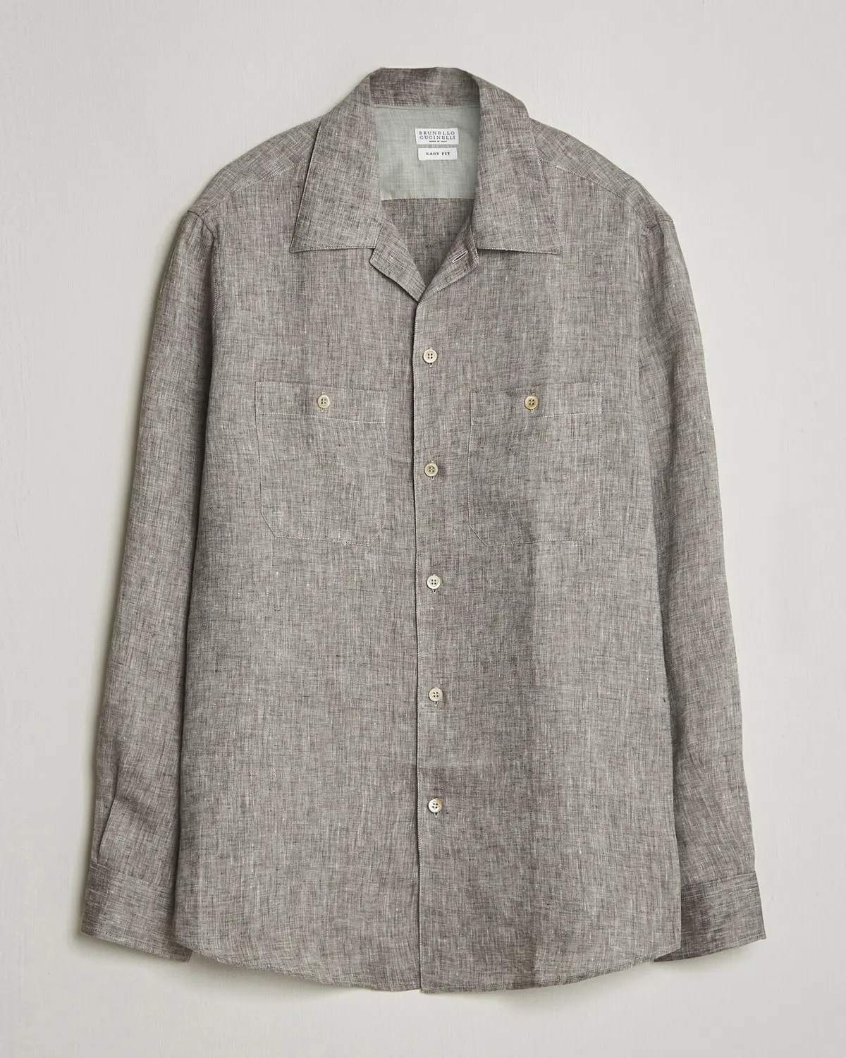 Brunello Cucinelli Linen Double Pocket Camp Shirt Brown