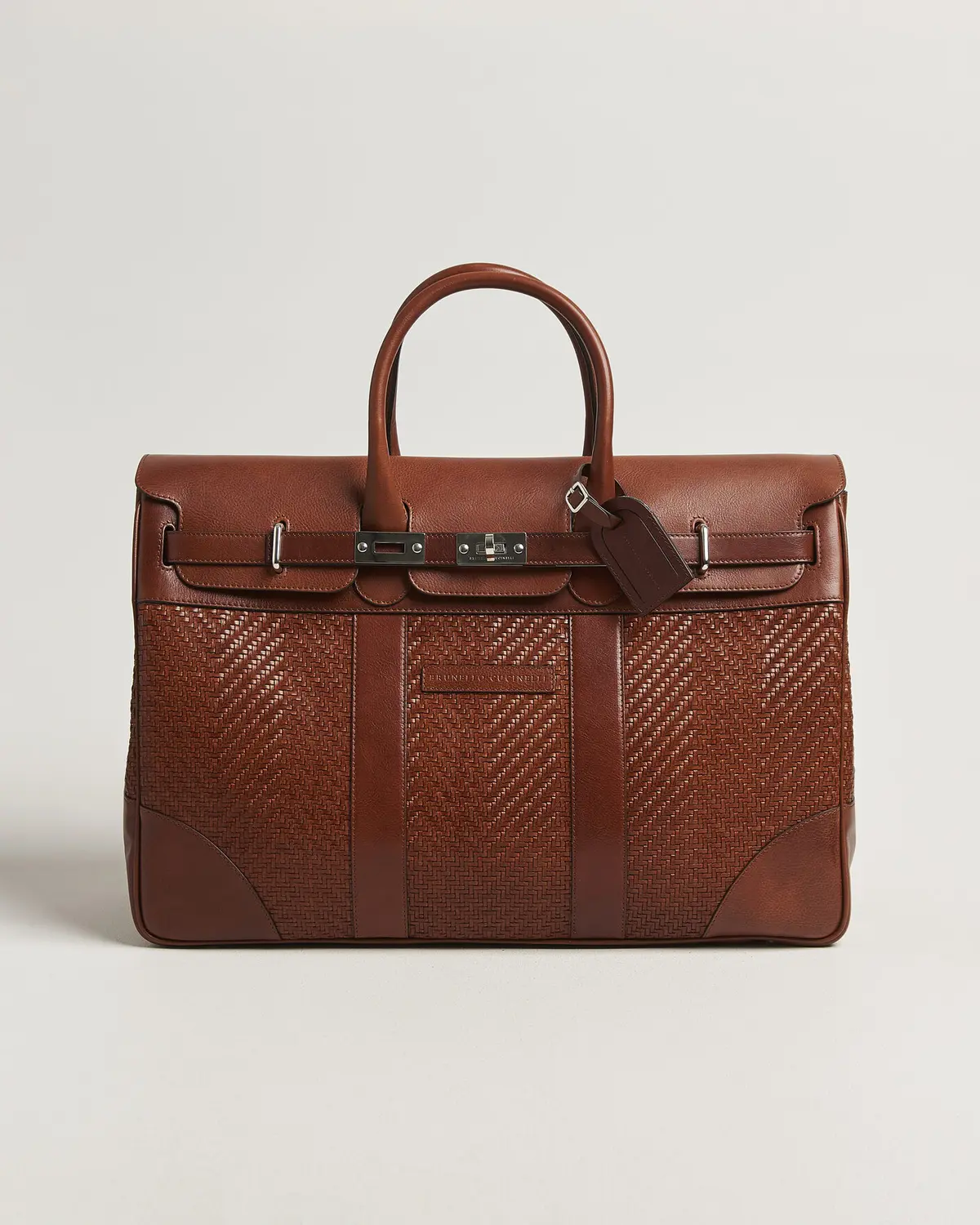 Brunello Cucinelli Woven Leather Duffle Bag Burnished Calf