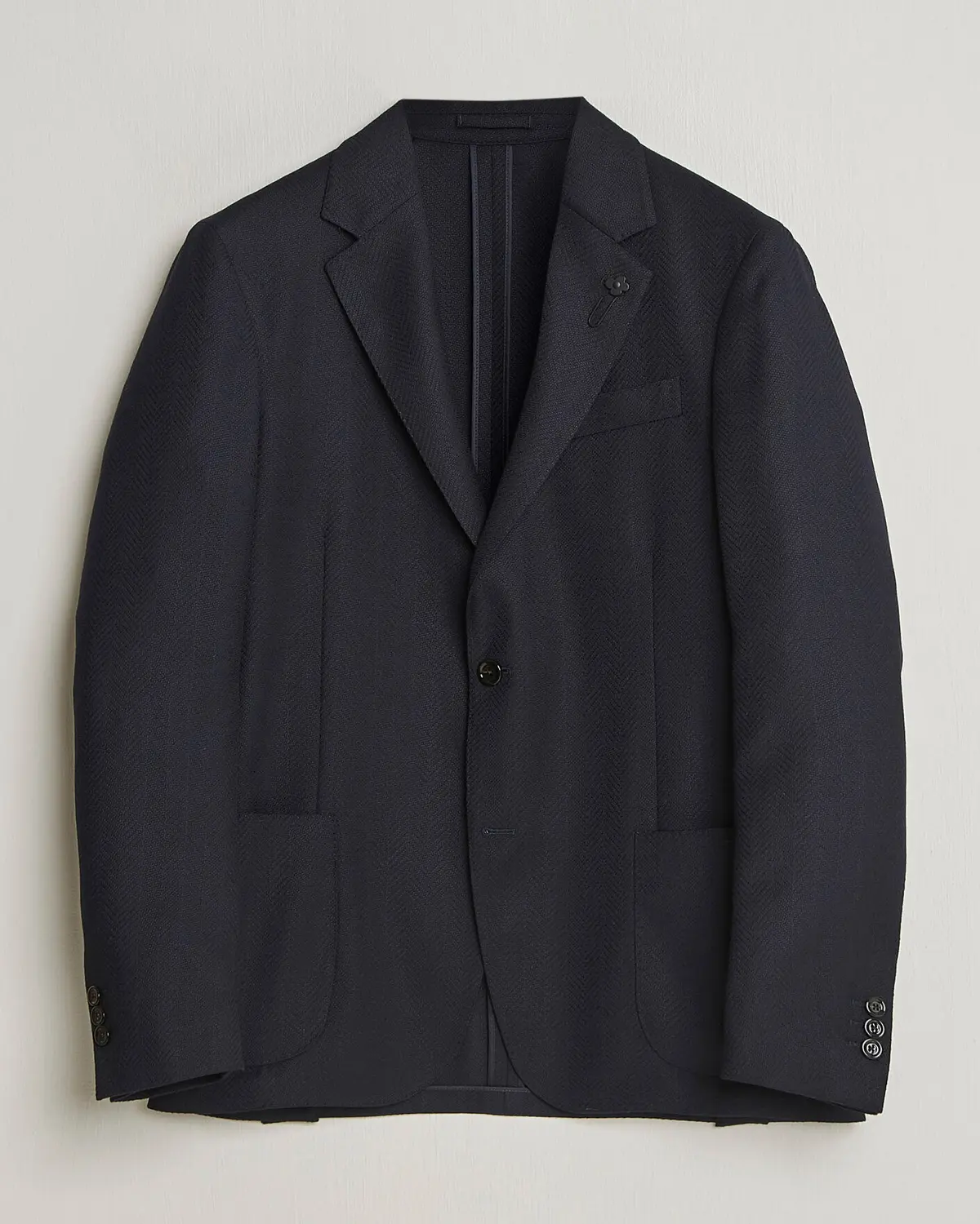 Lardini Herringbone Light Wool Blazer Navy