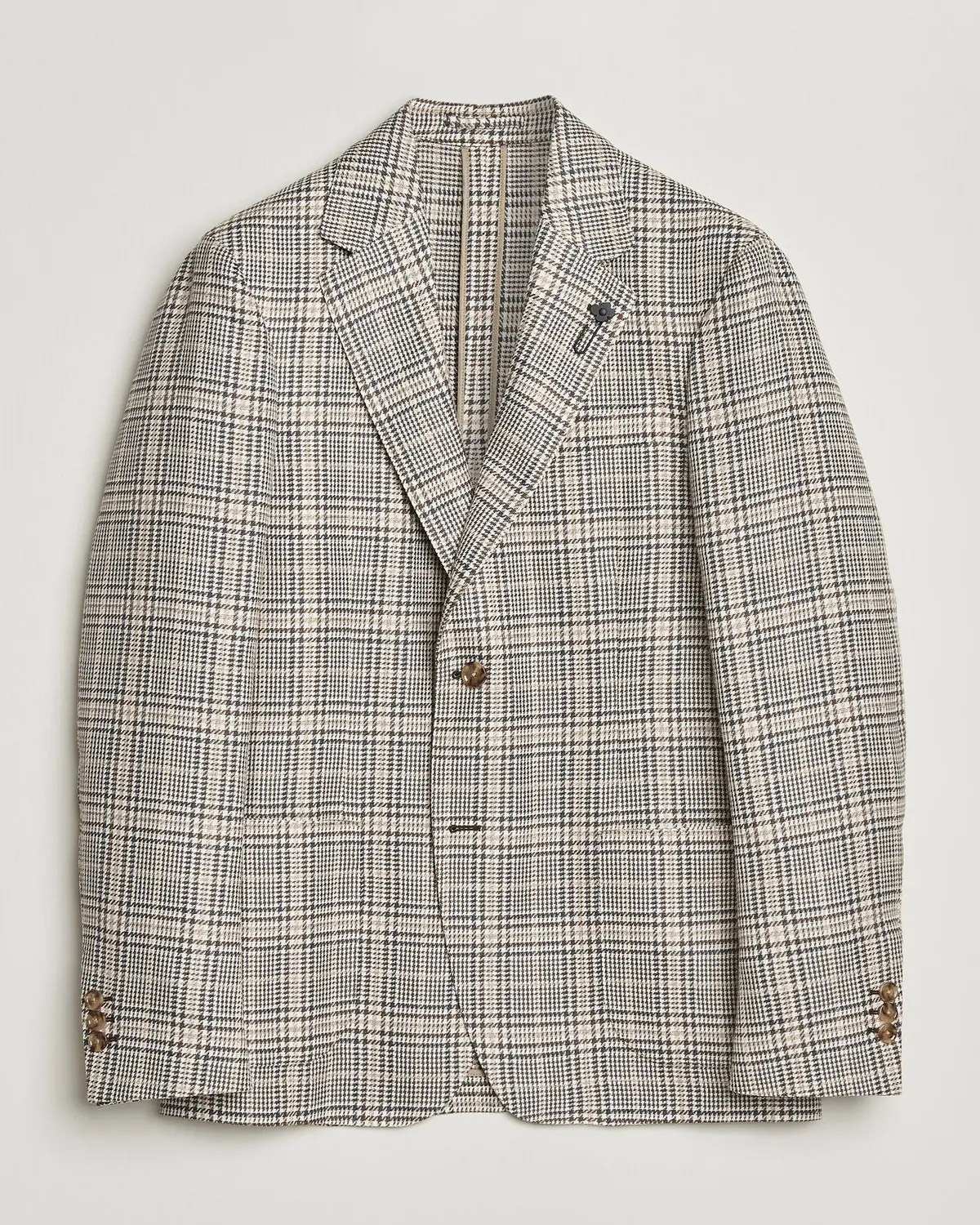 Lardini Multi Check Cotton/Linen Blazer Beige