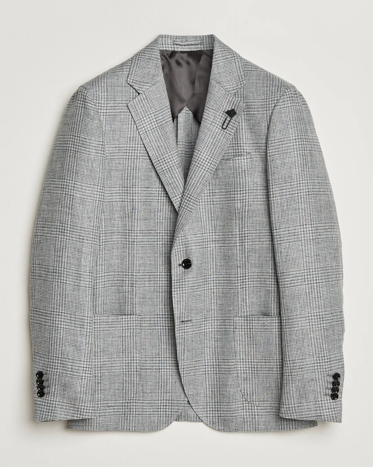 Lardini Checked Linen/Wool Blazer Grey