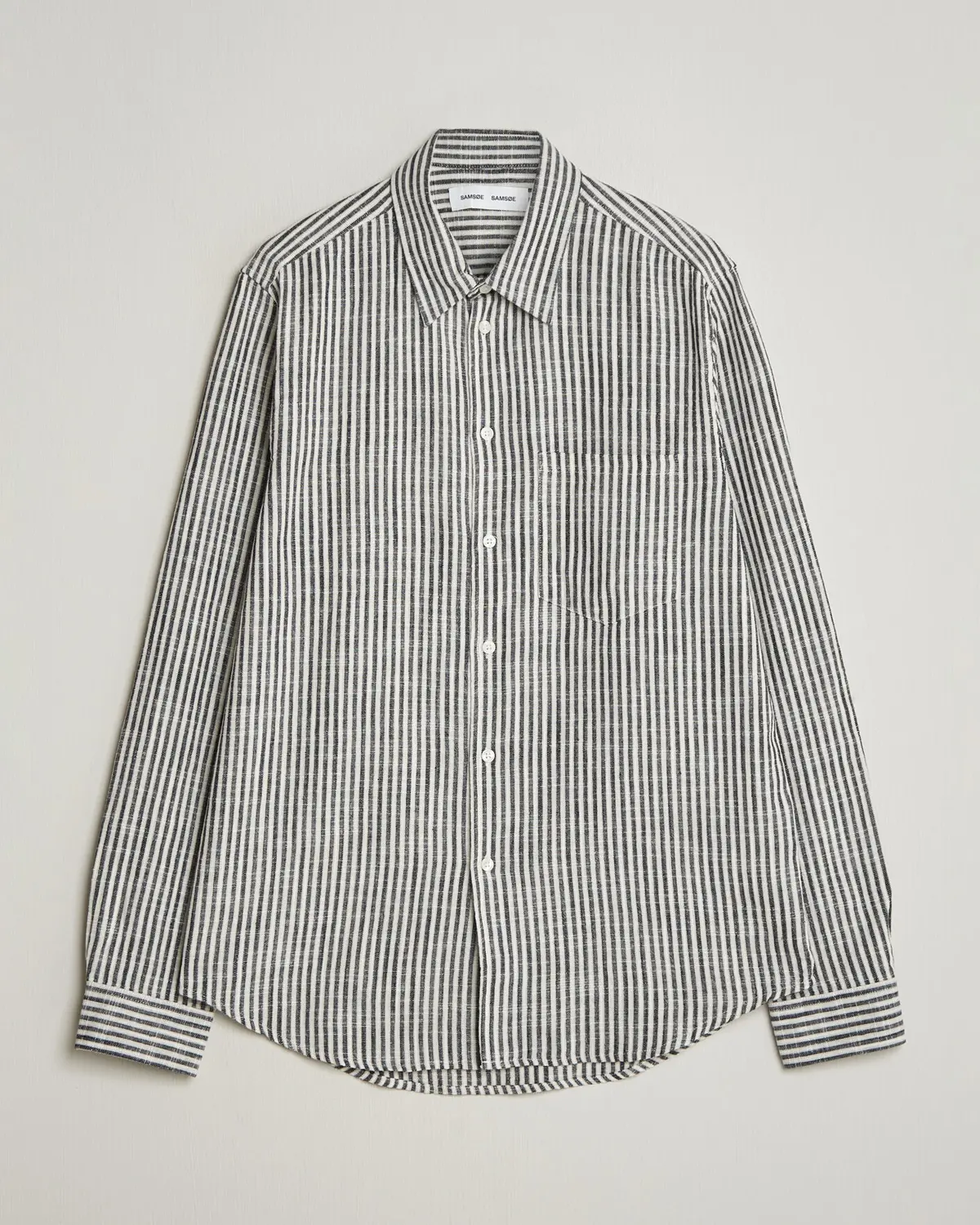 Samsøe Samsøe Liam Cotton/Linen Striped Shirt Salute Navy